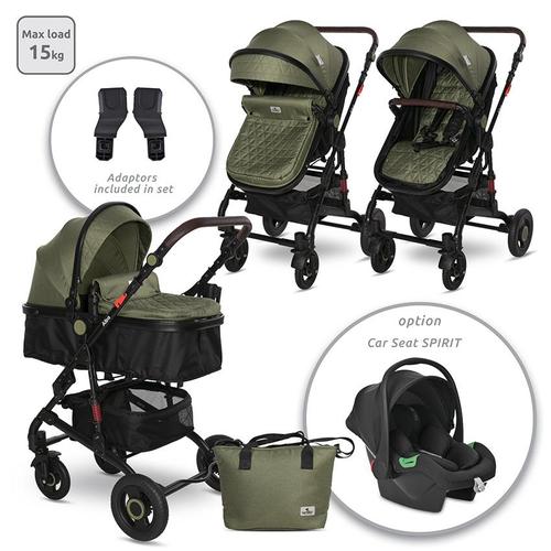 Carucior Lorelli Alba Premium, landou transformabil, adaptori scoica, de la 0 luni pana la 3 ani, maxim 15 kg, Verde