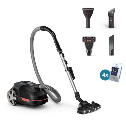 Aspirator cu sac Philips Seria 6000 XD6142/12, 900 W, Sac 4 L, Filtru HEPA, Cablu 6m, S-bag, PerieTriActive+ LED (Negru)