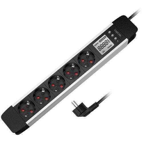 Prelungitor Logilink LPS286, 230 V, 16 A, 3600 W max., 5 x schuko, ecran LCD 1.6inch, consum energie, 1.4m lungime cablu