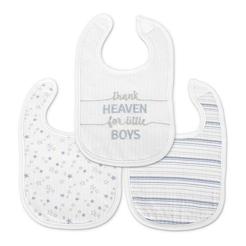 Set 3 bavete bumbac pentru nou-nascut Lorelli, inchidere cu velcro, potrivit pentru hranire si in perioada eruptiei dentare, 0 luni+, Albastru