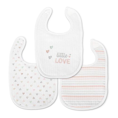 Set 3 bavete bumbac pentru nou-nascut Lorelli, inchidere cu velcro, potrivit pentru hranire si in perioada eruptiei dentare, 0 luni+, Roz