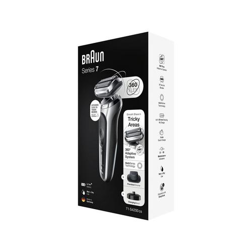 Aparat de ras cu accesorii pentru barbati, Braun, Baterie Li-ion incorporata, Umed/Uscat, Lavabil (Gri)