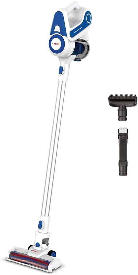 Aspirator vertical 2 in 1 Polti PBEU0116 FORZASPIRA SLIM SR90B, Aspirare ciclonica, Recipient 0.5 l, Autonomie 40 minute (Alb/Albastru)