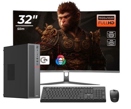 Pachet Complet Birou OptimX T5 SFF cu procesor Intel Core i3-9100, 8GB DDR4, 256GB SSD, Win11 Pro și Monitor Curbat 32" FHD, IPS, LED + kit tastatura si mouse Pro KM500 cu fir