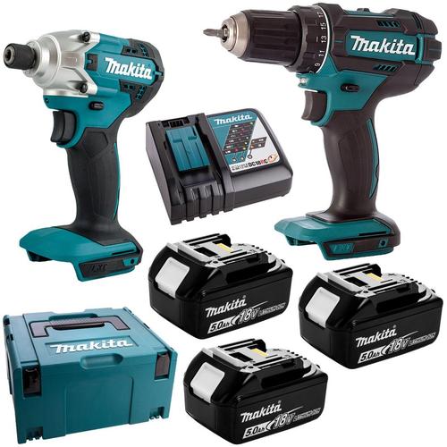 Set 2 unelte electrice cu acumulator 18V Makita DTD156, DDF482, 3 acumulatori 18V 5Ah, cutie MAKPAC