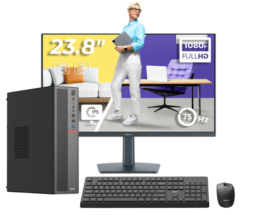 Calculator PC Office Complet OptimX  T5 SFF cu procesor Intel Core i5-9400, 8GB DDR4, 256GB SSD, Win11 Pro si Monitor 24inch FHD, IPS, LED + kit tastatura si mouse Pro KM500 cu fir