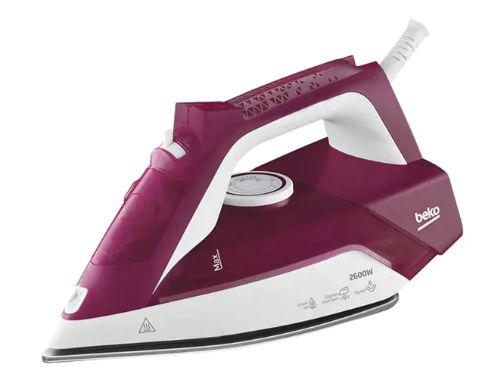 Fier de calcat Beko SIM3126R, 2600 W, 120 g/min, 240 L, Talpa ceramica (Alb/Visiniu)