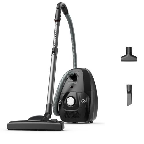 Aspirator cu sac Rowenta Green Force Max Silence RO6136EA, 900W, 70% plastic reciclat, 3 niveluri de filtrare, sac Hygiene+, lungime cablu 8.4m, recipient praf 4.5L, perie EasyBrush, indicator umplere sac (Negru/Argintiu)