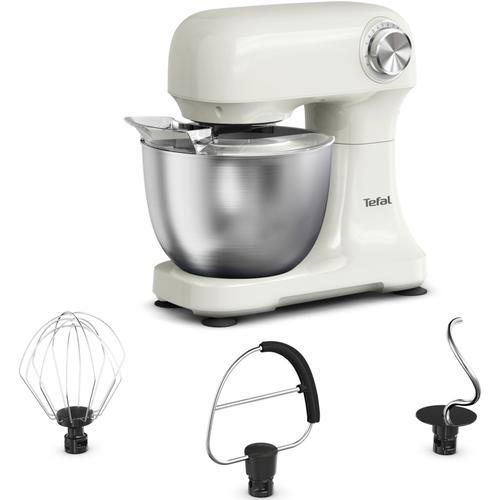 Robot de bucatarie Tefal Bake Easy QB140AF0, 500W, 12 trepte de viteza, bol 3.5L, functie Pulse, design compact, tel pentru oua, accesoriu mixat, carlig aluat, functie oprire automata (Bej)