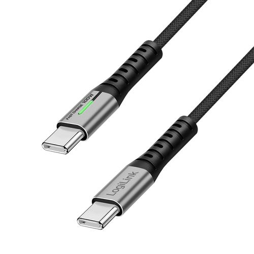 Cablu date LogiLink CU0432, USB 3.2 Type-C la Type-C, 1m, 100W, 4K, metal, Negru&Gri