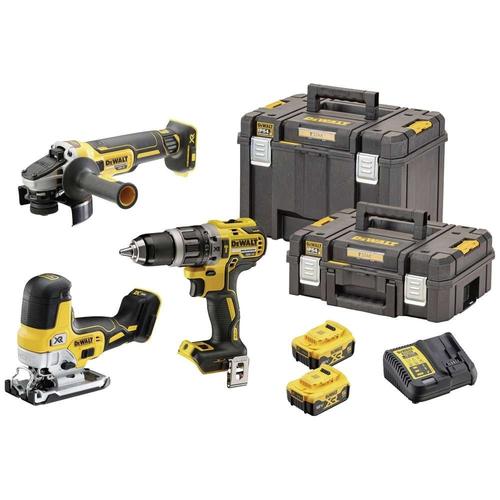Set 3 scule electrice DeWalt DCK329P2T-QW, Masina gaurit si insurubat DeWalt DCD796, Polizor Dewalt DCG405, Fierastrau electric DeWalt DCS335N, + 2x Acumulatori 18V 5.0 Ah, Incarcator, 2x Cutii transport TSTAK