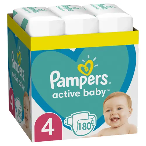 Scutece Pampers Active Baby XXL BOX, Marimea 4, 9 -14 kg, 180 buc