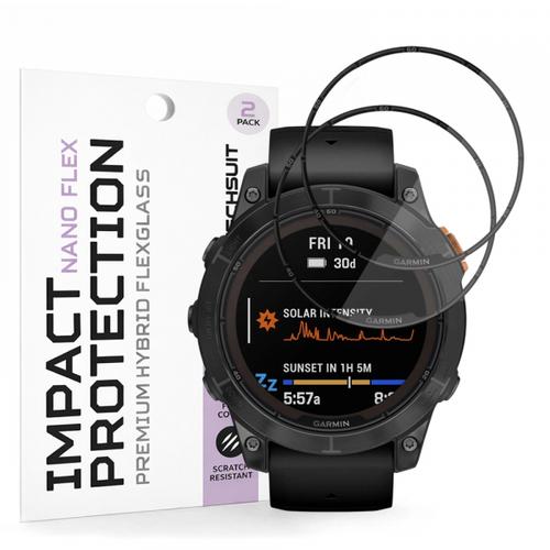 Folie Protectie Techsuit Nano Flex pentru Garmin Fenix 7 Pro Solar, Set 2 bucati, Plastic, Neagra