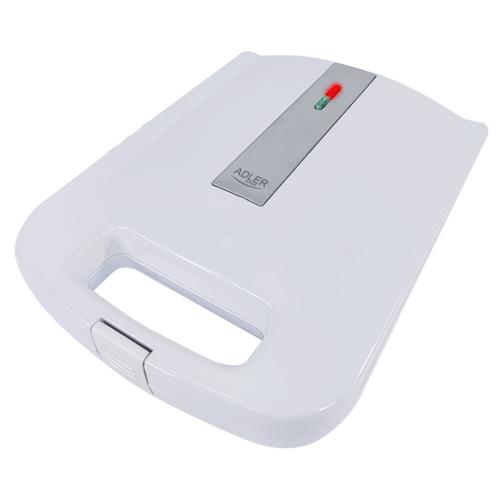 Sandwich-maker Adler AD 3055w, 2000 W, 4 sandwich-uri, placi antiaderente, maner izolat termic (Alb)
