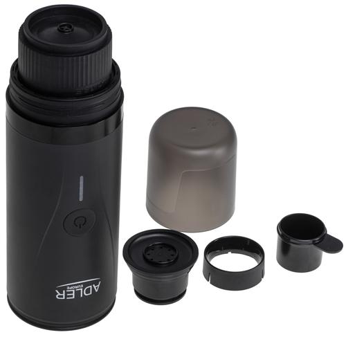 Espressor portabil Adler AD 4400, 90 W, 20 bari, USB-C, 7500 mAh, Pana la 4 cesti (Negru)