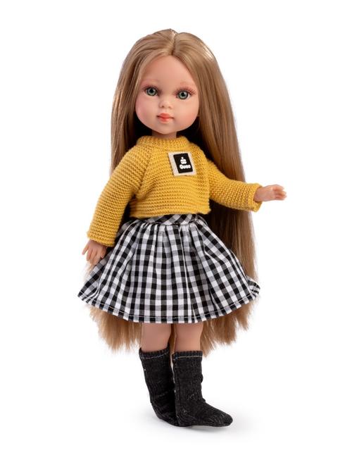 Papusa fashion Penelope Athens, 33 cm, par blond drept, corp din vinil, cu outfit complet