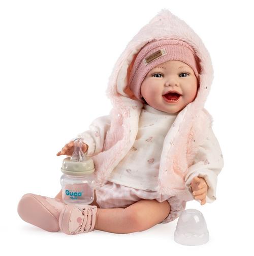 Papusa reborn Guca Elsa, 42 cm, pictata manual, corp textil si membre din vinil, cu accesorii incluse