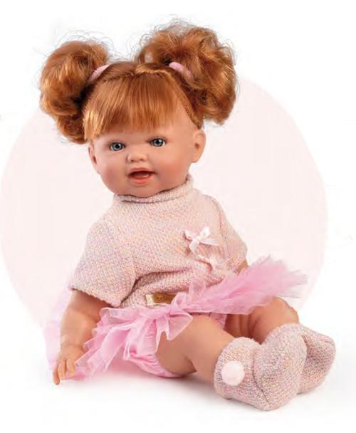 Papusa clasica Guca Nina, 38 cm, corp textil, cu rochita roz de balerina