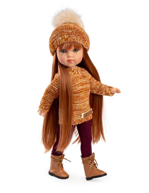 Papusa fashion Guca Penelope Copenhagen, 33 cm, par lung roscat, corp din vinil, cu outfit complet