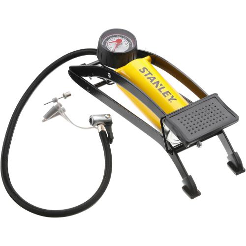 Pompa de picior STANLEY STHT80894-1, maner ergonomic si usor: cu pedala cu prindere pentru un plus de eficienta, indicator analogic: citire directa cu indicator analogic (valori in psi si bar), greutate: aproximativ 1 kg