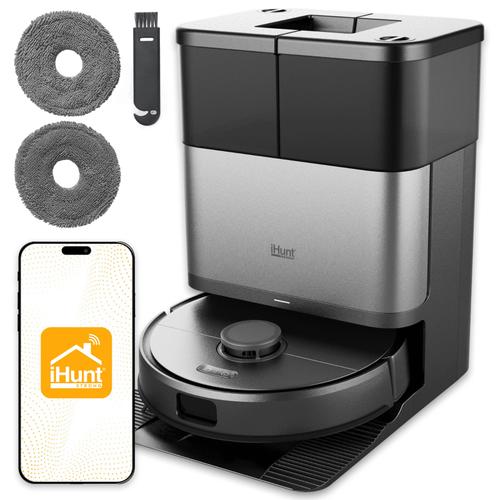 Robot aspirare cu mop iHunt BRO Robo Clean V9 Dual-Laser AI, Wi-Fi, 10.000Pa, Statie Auto-Golire 3L, Navigatie LiDAR 360, Recunoastere inteligenta a obstacolelor 3D,  Aplicatie iHunt Home, Negru