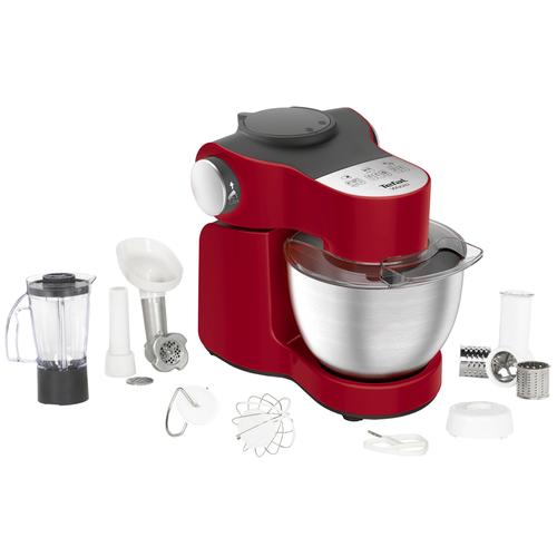 Robot de bucatarie Tefal Wizzo QB317538, 1000 W, Flex Whisk, Set pentru patiserie, Bol din inox, Tocator, Blender, Rosu/Inox