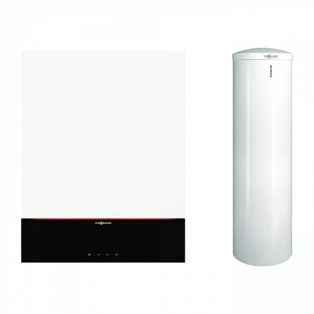 Pachet centrala termica cu afisaj digital 3.5"" Viessmann Vitodens 200-W 32 kW cu boiler bivalent Vitocell 300 litri, kit de evacuare inclus