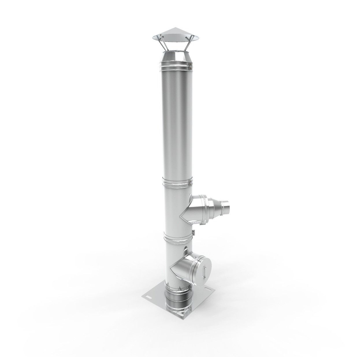 Cos de fum inox, Fornello dublu perete inox-inox, izolatie din vata bazaltica  40 mm, inaltime 4 metri, diametru  interior  120 mm, pentru  centrale pe lemn, carbune  si peleti, complet pentru montaj