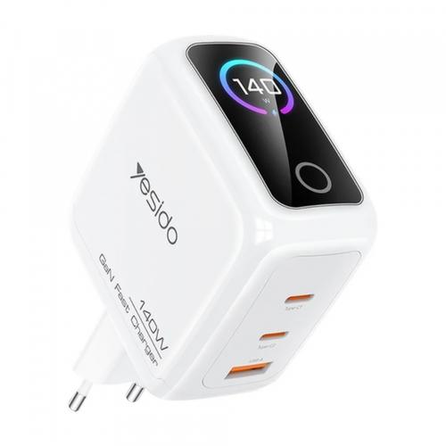 Incarcator Retea Yesido YC114 Display, 140W, 5A, 1 x USB-A - 2 x USB-C (Alb)