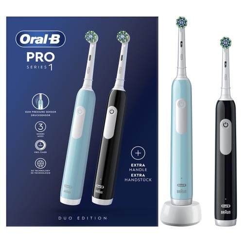Set 2 x Periuta de dinti electrica Oral-B Pro Series 1, Curatare 3D, 3 moduri periaj, Timer, Senzor de presiune, 2 capete incluse (Negru/Albastru)