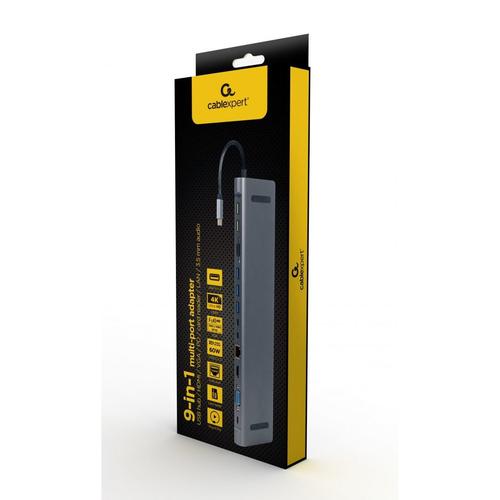 HUB USB Gembird A-CM-COMBO9-01, USB Type-C, USB 3.1, HDMI, VGA, RJ-45, PD 60 W (Gri)