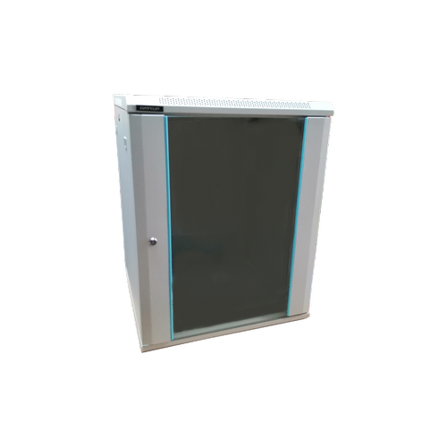Rack 19'' 15U 600x450 DATEUP RAL7035, de perete, usa din sticla, panouri detasabile si securizate, dezasamblat, capacitate 70kg