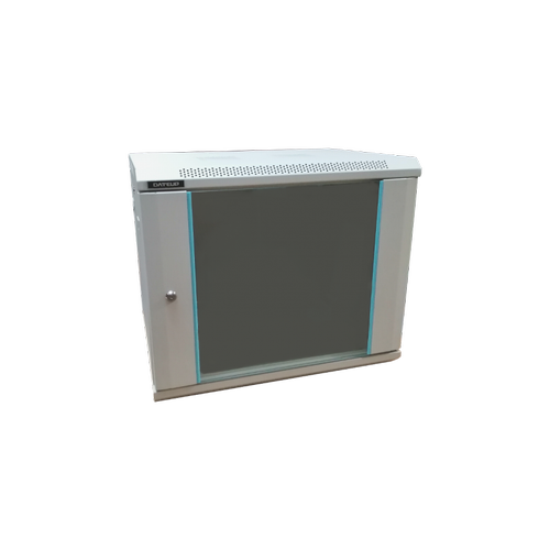 Rack 9U 600x600 DATEUP RAL 7035, montare pe perete, usa din sticla, panouri laterale detasabile si securizate, dezasamblat
