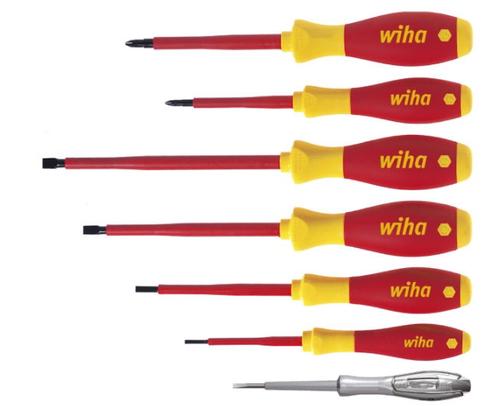Set surubelnite Wiha SoftFinish® electric 00834, VDE, Tester de tensiune unipolar (Rosu/Galben)