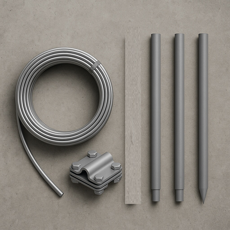 Pachet complet impamantare pentru sisteme fotovoltaice, 3 electrozi, clema si conductor rotund