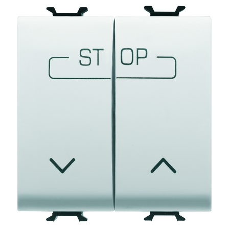 BUTON DUBLU 250V C.A. - BORNE DE CABLARE RAPIDA - 1P NO 16A - SIMBOL UP-DOWN-STOP - 2 MODULE - ALB SATINAT - CHORUSMART
