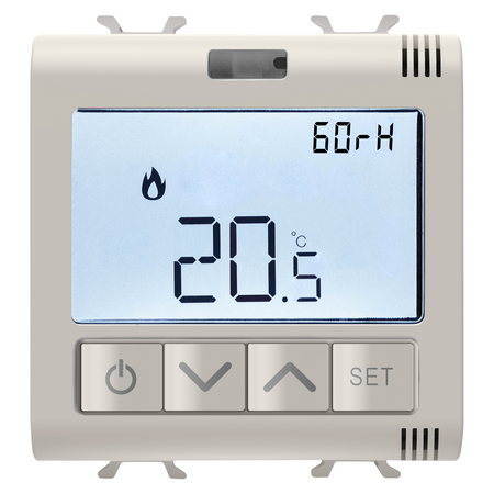 TERMOSTAT CONECTAT CU MASURARE UMIDITATE - ZIGBEE - 100-240V c.a. 50/60 Hz - NA 5A (AC1) 240V c.a. - 2 MODULE - SATIN BEJ NATURAL - CHORUSMART