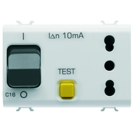 ÎNTRERUPATOR INTERBLOCAT S.-OUTLET- 2P+E 16A - P17-P11 - CU ÎNTRERUPATOR MINIATURAL DE CURENT REZIDUAL 1P+N 16A - 230Vac - 3MOD.- SATIN WHITE-CHORUSMART