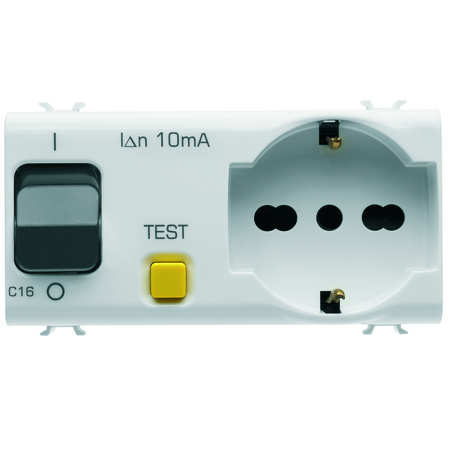 S.-OUTLET CU COMUTATOR interblocat - 2P+E 16A - P40 - CU ÎNTRERUPATOR MINIATURAL DE CURENT REZIDUAL 1P+N 16A - 230Vca - 4M - ALB SATINAT - CHORUSMART