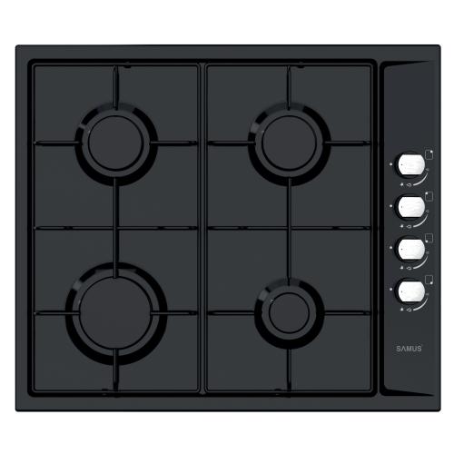 Plita incorporabila Samus PSG-64SB, 7000 W, 4 Arzatoare pe gaz, Gratare metalice, Aprindere electrica (Negru)
