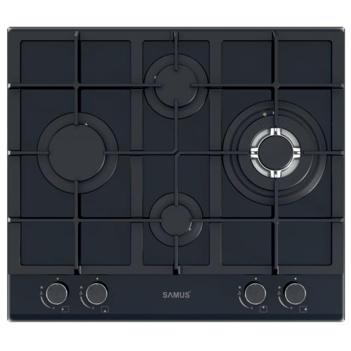 Plita incorporabila Samus PSG-64SG5 GRAY, 8600 W, Gratare din fonta, Aprindere electrica (Sticla gri)