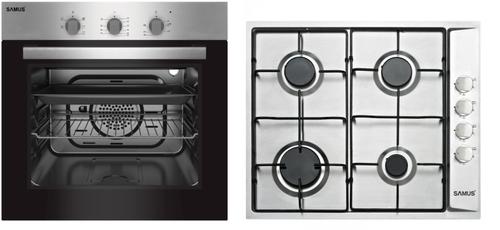 Pachet Samus V4 Cuptor incorporabil Samus SC616GTXV, Electric, 56 L, 5 functii + Plita incorporabila Samus PSG-64SX, 4 Arzatoare, Gaz, Sistem de siguranta (Negru/Inox)