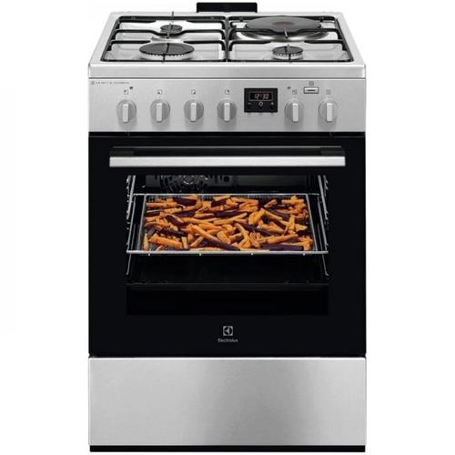 Aragaz Electrolux LKM660222X, Mixt, 3 arzatoare gaz + 1 arzator electric, Cuptor electric, SteamBake, AirFry, Timer, Grill electric, Clasa A, 60 cm (Inox antiamprenta)