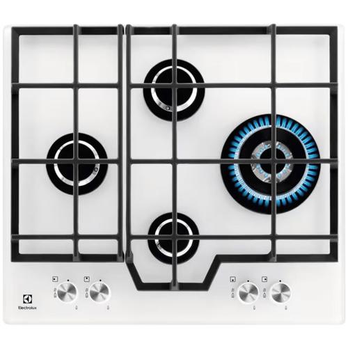Plita incorporabila Electrolux GME363NV, Gaz, 4 arzatoare, Aprindere electrica integrata, Dispozitiv siguranta, Gratare fonta, 60 cm (Alb)