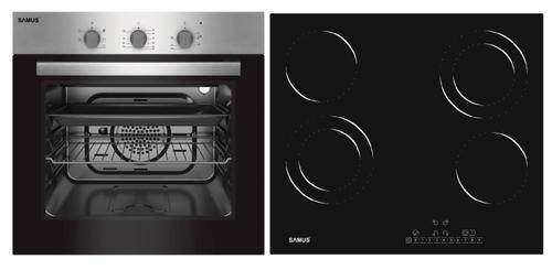 Pachet Samus ONL50 Cuptor incorporabil Samus SC616GTXV, Electric, 56 L, 5 functii (Negru/Inox) + Plita incorporabila Samus PSVE-64BG3, Vitroceramica, 5800 W, 4 Zone de gatit (Negru)
