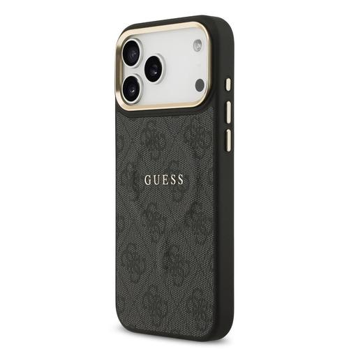 Husa Protectie Spate Guess PU Leather 4G Gold Frame MagSafe pentru Apple iPhone 17 Pro (Negru)