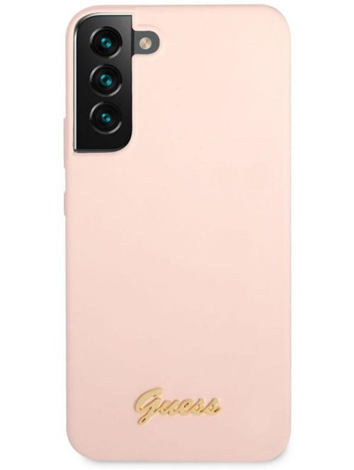 Protectie Spate Guess Metal Logo Script pentru Samsung Galaxy S22 Plus (Roz)