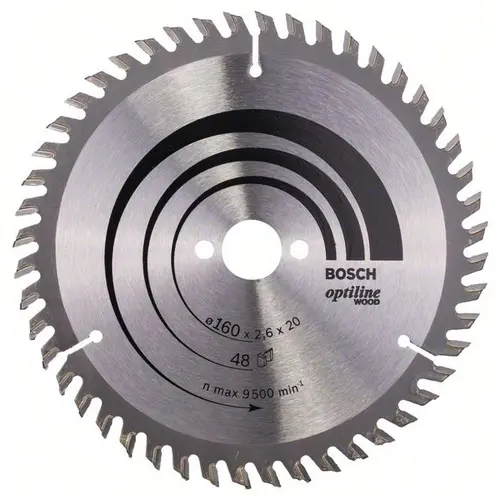 Panza fierastrau circular pentru lemn, Bosch Optiline Wood, 160x2.6/1.6x20/16 mm, 48 dinti