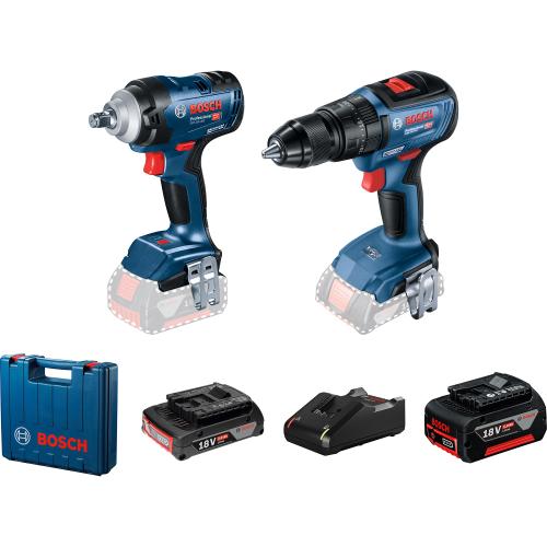 Set Bosch Professional 06019K0003, Masina insurubat cu impact Bosch GDS 18V-400, Masina gaurit si insurubat cu percutie Bosch GSB 18V-50, + 2x Acumulatori 2.0 / 5.0 Ah, Incarcator si Valiza de transport