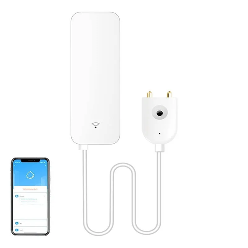 Senzor inteligent inundatie/scurgeri Gosund S5, Wi-Fi 2.4GHz, 3 x AAA, Aplicatie mobila, Asistent vocal, Alb